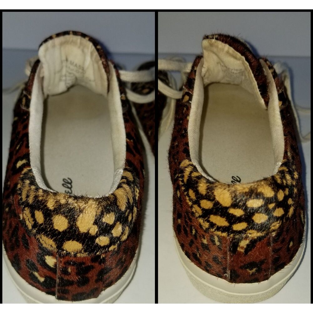 MADEWELL Sidewalk Low Top Sneakers Painted Leopard Calf Hair Sz 7.5 Brown - Picture 7 of 13